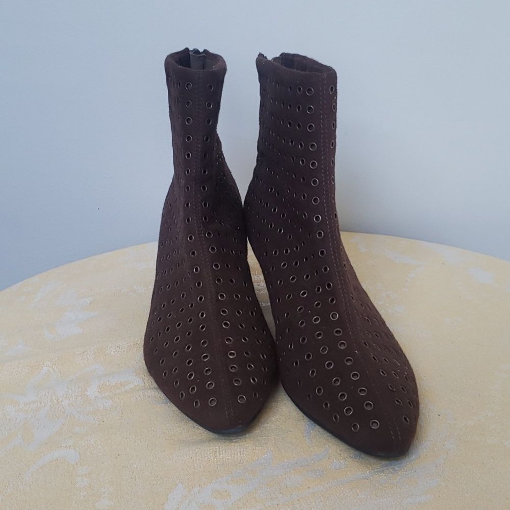 Chico's Ankle Boot Womens 6.5 Kitten Heel Brown Hippie Festival Casual Boho